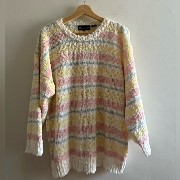Vtg Allison Smith II Sherbet / Pastel Striped Sweater, Textured Yarn, Size Large - Picture 5 of 16